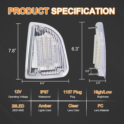 Clear Lens 29 Amber LED Front P/T/C Light Assembly Replacement for Kenworth T600 T660 K300 T300 T330 Front LED Turn Signal Lights and Parking Lights Lamps, LH & RH, 1157 Plug in Saudi Arabia