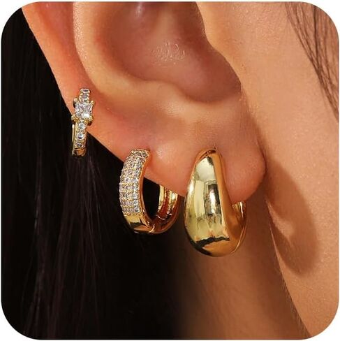 Gold Earrings For Women 14K Gold Hoop Earrings for Women Chunky Trendy Dainty Gold Stud Earrings Set for Women Gold Jewelry in Saudi Arabia