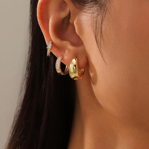 Gold Earrings For Women 14K Gold Hoop Earrings for Women Chunky Trendy Dainty Gold Stud Earrings Set for Women Gold Jewelry in Saudi Arabia