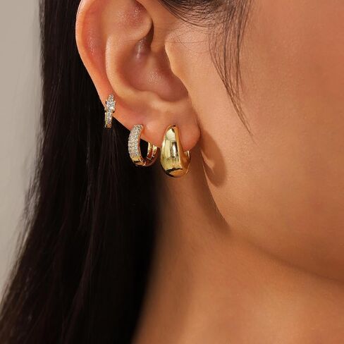 Gold Earrings For Women 14K Gold Hoop Earrings for Women Chunky Trendy Dainty Gold Stud Earrings Set for Women Gold Jewelry in Saudi Arabia
