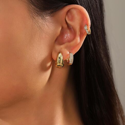 Gold Earrings For Women 14K Gold Hoop Earrings for Women Chunky Trendy Dainty Gold Stud Earrings Set for Women Gold Jewelry in Saudi Arabia