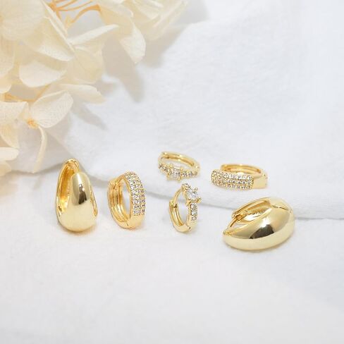 Gold Earrings For Women 14K Gold Hoop Earrings for Women Chunky Trendy Dainty Gold Stud Earrings Set for Women Gold Jewelry in Saudi Arabia