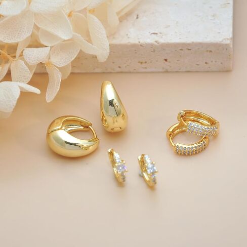 Gold Earrings For Women 14K Gold Hoop Earrings for Women Chunky Trendy Dainty Gold Stud Earrings Set for Women Gold Jewelry in Saudi Arabia