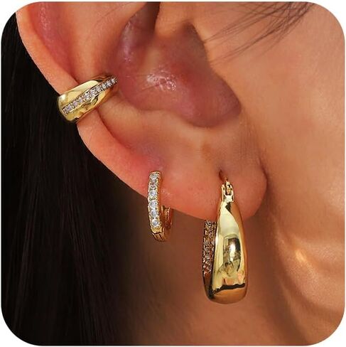 Gold Earrings For Women 14K Gold Hoop Earrings for Women Chunky Trendy Dainty Gold Stud Earrings Set for Women Gold Jewelry in Saudi Arabia