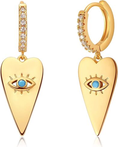 Dainty Huggie Hoop Earrings for Women 14k Gold Plated Spike Hoops Beaded Tiny Star Lock Lightning Dangle Evil Eye Earring Silver Tone in Kuwait