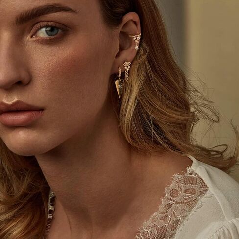 Dainty Huggie Hoop Earrings for Women 14k Gold Plated Spike Hoops Beaded Tiny Star Lock Lightning Dangle Evil Eye Earring Silver Tone in Kuwait