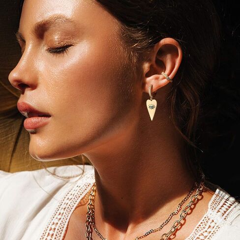 Dainty Huggie Hoop Earrings for Women 14k Gold Plated Spike Hoops Beaded Tiny Star Lock Lightning Dangle Evil Eye Earring Silver Tone in Kuwait