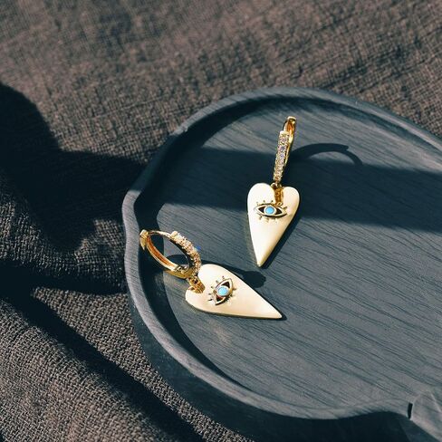 Dainty Huggie Hoop Earrings for Women 14k Gold Plated Spike Hoops Beaded Tiny Star Lock Lightning Dangle Evil Eye Earring Silver Tone in Kuwait
