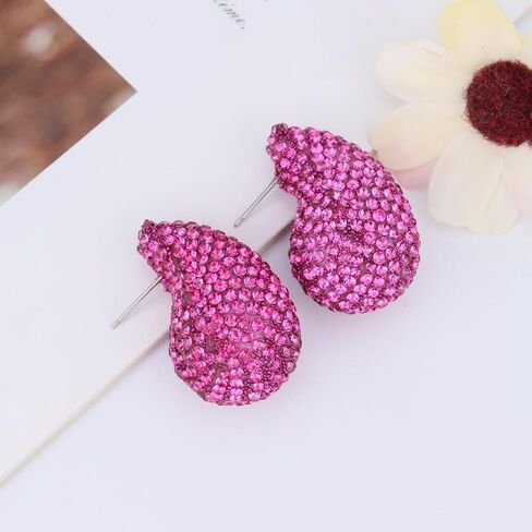 Rhinestone Chunky Hoop Earrings for Women Fairy Fashion Shining Lightweight Manifesto Charming Crystal Droplets Teardrops Dangle Earrings Wedding Bride Bridesmaid Valentine's Day Christmas Jewelry Gifts in Saudi Arabia