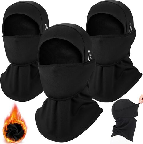 Eurzom 3 Pcs Winter Balaclava Moveable Face Mask Windproof Thermal Ski Mask with Reflective Stripe Cold Weather Ski Mask for Men Women Winter Scarf Mask Neck Warmer Hood for Skiing Cycling Black in Saudi Arabia