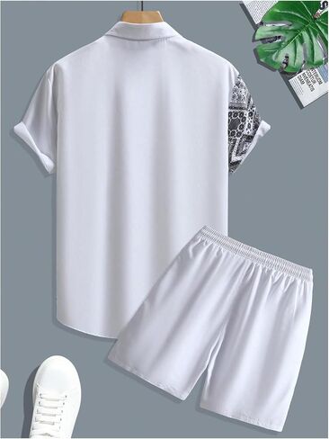 SweatyRocks Men's 2 Piece Outfits Color Block Paisley Print Button Down Shirt and Shorts Set in Saudi Arabia