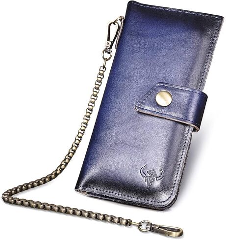 Le'aokuu Mens Genuine Leather Bifold Wallet Organizer Checkbook Removable Chain Wallet in Saudi Arabia