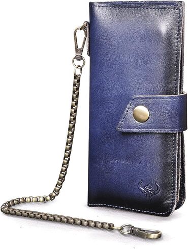 Le'aokuu Mens Genuine Leather Bifold Wallet Organizer Checkbook Removable Chain Wallet in Saudi Arabia