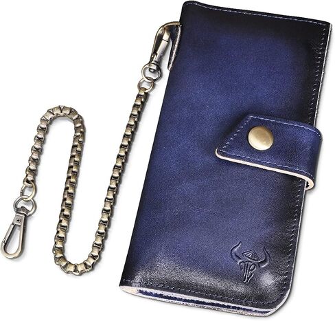 Le'aokuu Mens Genuine Leather Bifold Wallet Organizer Checkbook Removable Chain Wallet in Saudi Arabia