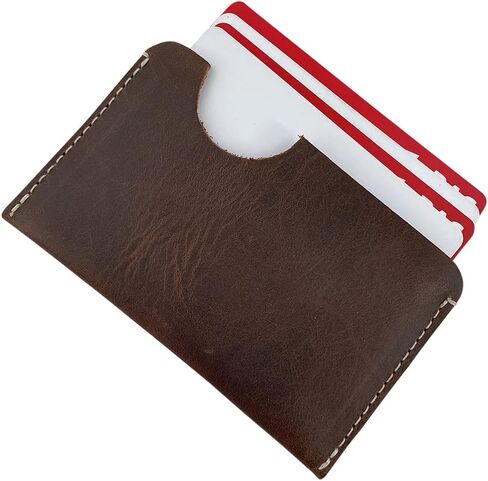 اختبئ واشرب، حامل بطاقات بسيط مصنوع يدويًا من جلد محبب بالكامل - بني بوربون in Kuwait