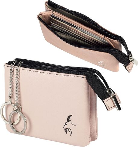 Unisex Real Leather RFID Blocking Keyring Card Holder Pouch Wallet with Card Holders, Airtag Holder, 2 FOB Keyring Chain,Car Keys holder in Gift Box in Saudi Arabia