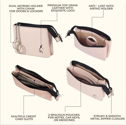 Unisex Real Leather RFID Blocking Keyring Card Holder Pouch Wallet with Card Holders, Airtag Holder, 2 FOB Keyring Chain,Car Keys holder in Gift Box in Saudi Arabia