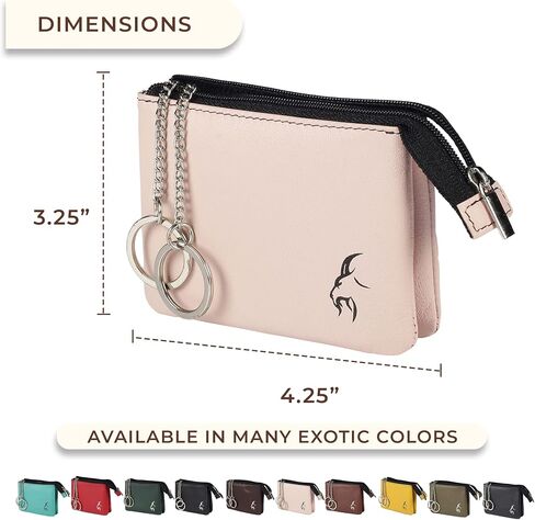 Unisex Real Leather RFID Blocking Keyring Card Holder Pouch Wallet with Card Holders, Airtag Holder, 2 FOB Keyring Chain,Car Keys holder in Gift Box in Saudi Arabia