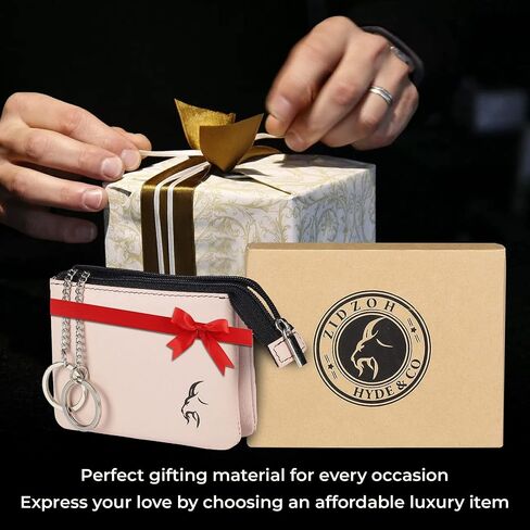 Unisex Real Leather RFID Blocking Keyring Card Holder Pouch Wallet with Card Holders, Airtag Holder, 2 FOB Keyring Chain,Car Keys holder in Gift Box in Saudi Arabia