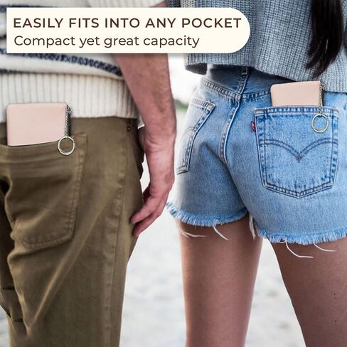 Unisex Real Leather RFID Blocking Keyring Card Holder Pouch Wallet with Card Holders, Airtag Holder, 2 FOB Keyring Chain,Car Keys holder in Gift Box in Saudi Arabia