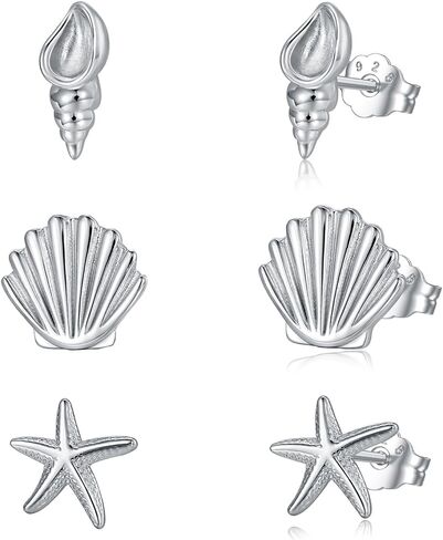 3 Pairs 925 Sterling Silver Stud Earrings Set Earrings for Women in Kuwait