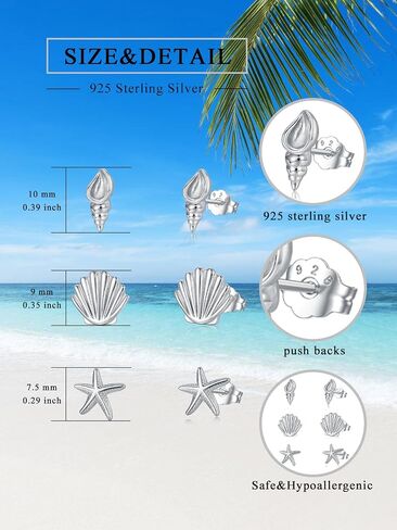3 Pairs 925 Sterling Silver Stud Earrings Set Earrings for Women in Kuwait
