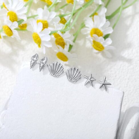 3 Pairs 925 Sterling Silver Stud Earrings Set Earrings for Women in Kuwait