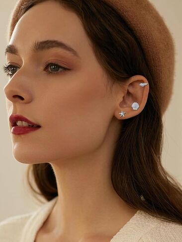 3 Pairs 925 Sterling Silver Stud Earrings Set Earrings for Women in Kuwait