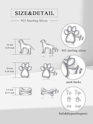 3 Pairs 925 Sterling Silver Stud Earrings Set Earrings for Women in Kuwait