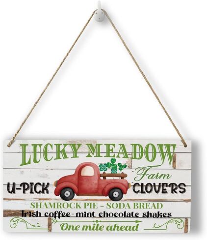 HTBIG Rustic St Patricks Day Decorations Wood Wall Art Wall Hanging Decor St Patricks Day Accessories Irish Blessing Shamrock Truck Wooden Decorative Plaque Sign for Home Farmhouse Lucky Clovers Sign in Kuwait