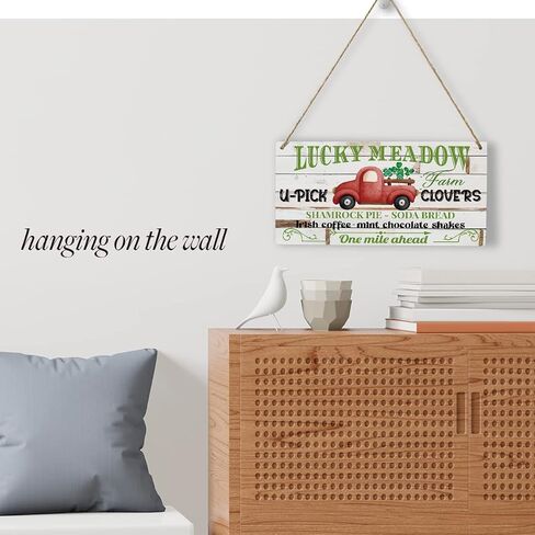 HTBIG Rustic St Patricks Day Decorations Wood Wall Art Wall Hanging Decor St Patricks Day Accessories Irish Blessing Shamrock Truck Wooden Decorative Plaque Sign for Home Farmhouse Lucky Clovers Sign in Kuwait
