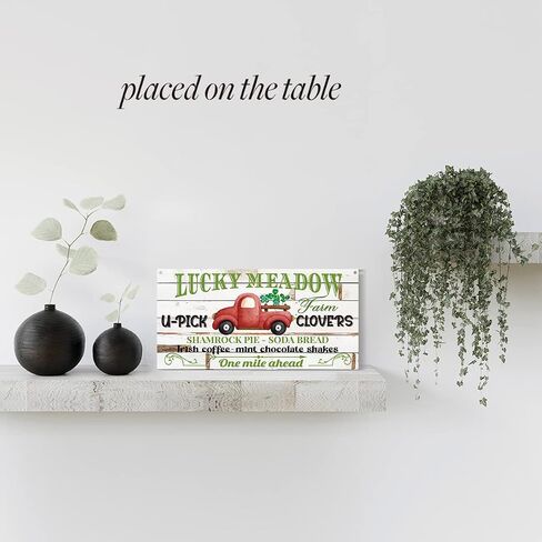 HTBIG Rustic St Patricks Day Decorations Wood Wall Art Wall Hanging Decor St Patricks Day Accessories Irish Blessing Shamrock Truck Wooden Decorative Plaque Sign for Home Farmhouse Lucky Clovers Sign in Kuwait