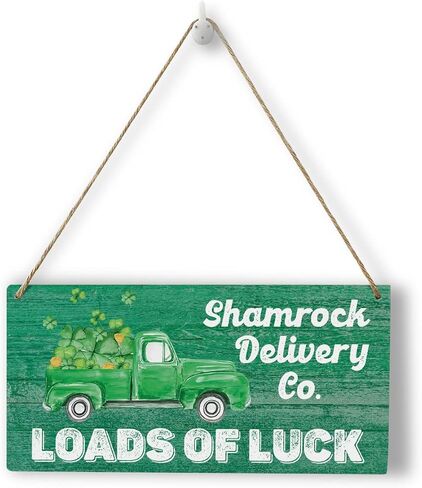 HTBIG Rustic St Patricks Day Decorations Wood Wall Art Wall Hanging Decor St Patricks Day Accessories Irish Blessing Shamrock Truck Wooden Decorative Plaque Sign for Home Farmhouse Lucky Clovers Sign in Kuwait