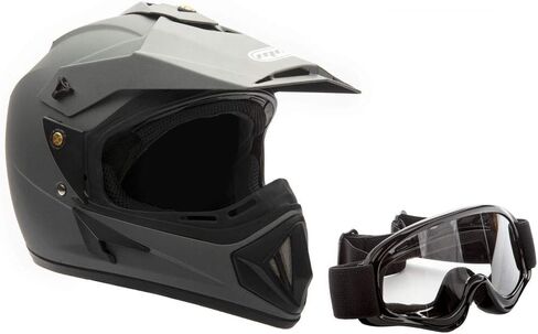 خوذة MMG 30 للبالغين للدراجات النارية على الطرق الوعرة DOT - MX ATV Dirt Bike Motocross UTV - رمادي مطفي مسطح، مقاس X-Large مع نظارات ركوب الخيل in Kuwait