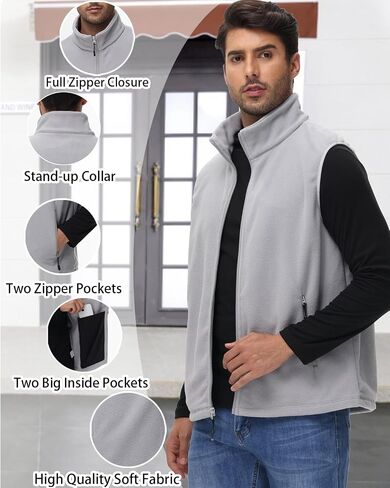 JIHUILAI Mens Lightweight Vest Polar Fleece Zip Up Jacket Sleeveless Casual Vest For Men Warm Golf Vest With Zipper Pockets in Kuwait