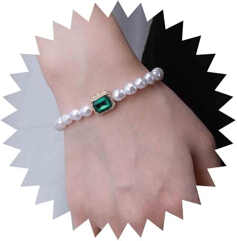 البوهيمي الزمرد ساحة أساور خمر اللؤلؤ سوار الأخضر كريستال سوار سلسلة اليد هندسية الأخضر حجر الراين أساور الذهب تبديل شريط سوار مجوهرات للنساء in Kuwait