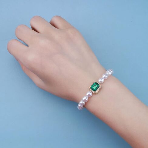 البوهيمي الزمرد ساحة أساور خمر اللؤلؤ سوار الأخضر كريستال سوار سلسلة اليد هندسية الأخضر حجر الراين أساور الذهب تبديل شريط سوار مجوهرات للنساء in Kuwait