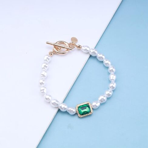 البوهيمي الزمرد ساحة أساور خمر اللؤلؤ سوار الأخضر كريستال سوار سلسلة اليد هندسية الأخضر حجر الراين أساور الذهب تبديل شريط سوار مجوهرات للنساء in Kuwait