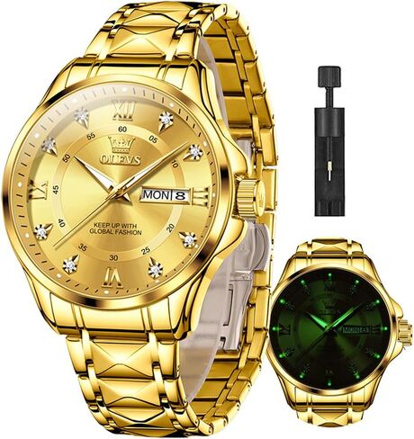 ساعات OLEVS الذهبية للرجال الفاخرة ذات الوجه الكبير للرجال ساعات رسمية من الفولاذ المقاوم للصدأ مقاومة للماء للرجال ساعات تناظرية لليوم والتاريخ سوار قابل للتعديل ساعة عمل كلاسيكية للرجال in Kuwait