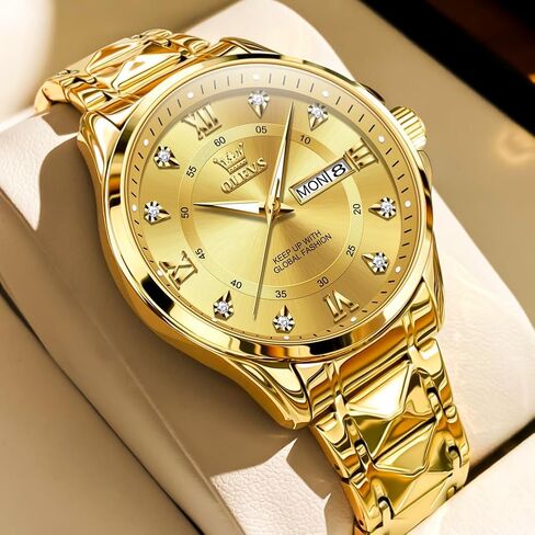 ساعات OLEVS الذهبية للرجال الفاخرة ذات الوجه الكبير للرجال ساعات رسمية من الفولاذ المقاوم للصدأ مقاومة للماء للرجال ساعات تناظرية لليوم والتاريخ سوار قابل للتعديل ساعة عمل كلاسيكية للرجال in Kuwait