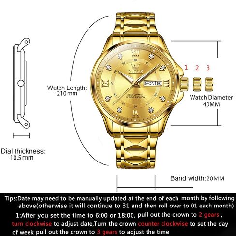 ساعات OLEVS الذهبية للرجال الفاخرة ذات الوجه الكبير للرجال ساعات رسمية من الفولاذ المقاوم للصدأ مقاومة للماء للرجال ساعات تناظرية لليوم والتاريخ سوار قابل للتعديل ساعة عمل كلاسيكية للرجال in Kuwait