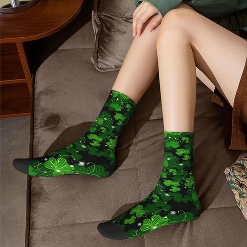 ASYG Funny Novelty Socks St. Patrick's Day Socks Cute Lucky Green Shamrock Socks Dress Socks in Saudi Arabia
