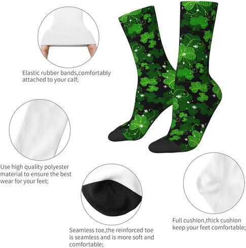 ASYG Funny Novelty Socks St. Patrick's Day Socks Cute Lucky Green Shamrock Socks Dress Socks in Saudi Arabia