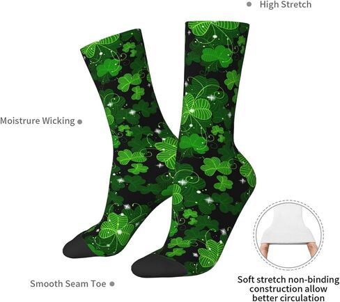 ASYG Funny Novelty Socks St. Patrick's Day Socks Cute Lucky Green Shamrock Socks Dress Socks in Saudi Arabia