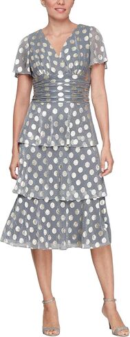 S.L. Fashions Women's Short Sleeve V-Neck Midi Cocktail Dress W/Ruched Waist, Wedding Guest Gown (Petite and Regular Sizes) in Saudi Arabia