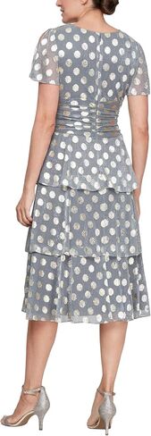 S.L. Fashions Women's Short Sleeve V-Neck Midi Cocktail Dress W/Ruched Waist, Wedding Guest Gown (Petite and Regular Sizes) in Saudi Arabia