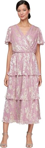 إس إل. فستان كوكتيل متوسط ​​الطول بأكمام قصيرة ورقبة على شكل حرف V للنساء من Fashions مع خصر مكشكش، فستان زفاف للضيوف (أحجام صغيرة ومنتظمة) in Kuwait