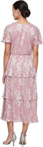 إس إل. فستان كوكتيل متوسط ​​الطول بأكمام قصيرة ورقبة على شكل حرف V للنساء من Fashions مع خصر مكشكش، فستان زفاف للضيوف (أحجام صغيرة ومنتظمة) in Kuwait