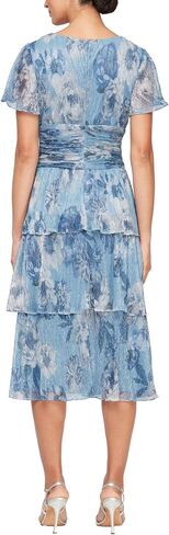 S.L. Fashions Women's Short Sleeve V-Neck Midi Cocktail Dress W/Ruched Waist, Wedding Guest Gown (Petite and Regular Sizes) in Saudi Arabia