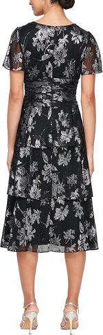 S.L. Fashions Women's Short Sleeve V-Neck Midi Cocktail Dress W/Ruched Waist, Wedding Guest Gown (Petite and Regular Sizes) in Saudi Arabia